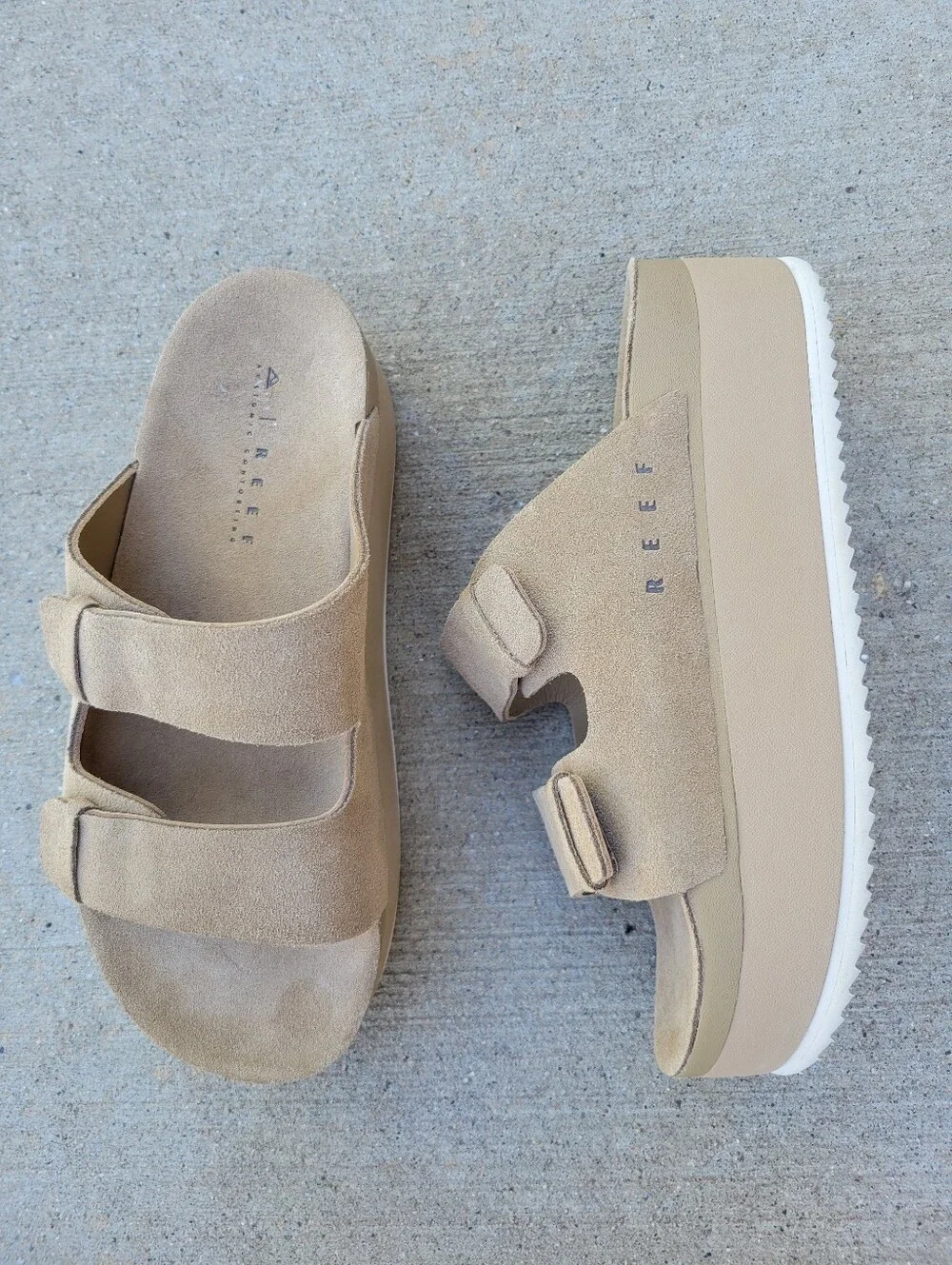 Reef Ojai Gigi Platform Sandals in Starfish Suede Leather Size 9